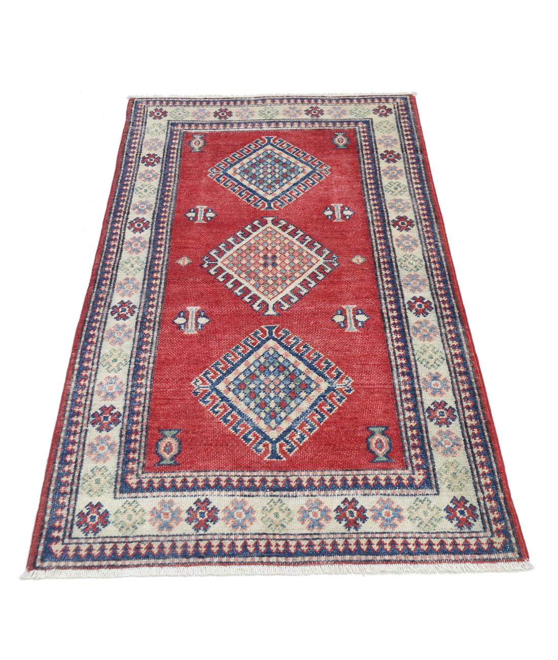 Kazak 2' 10" X 4' 11" Hand-Knotted Wool Rug 2' 10" X 4' 11" (86 X 150) / Red / Ivory