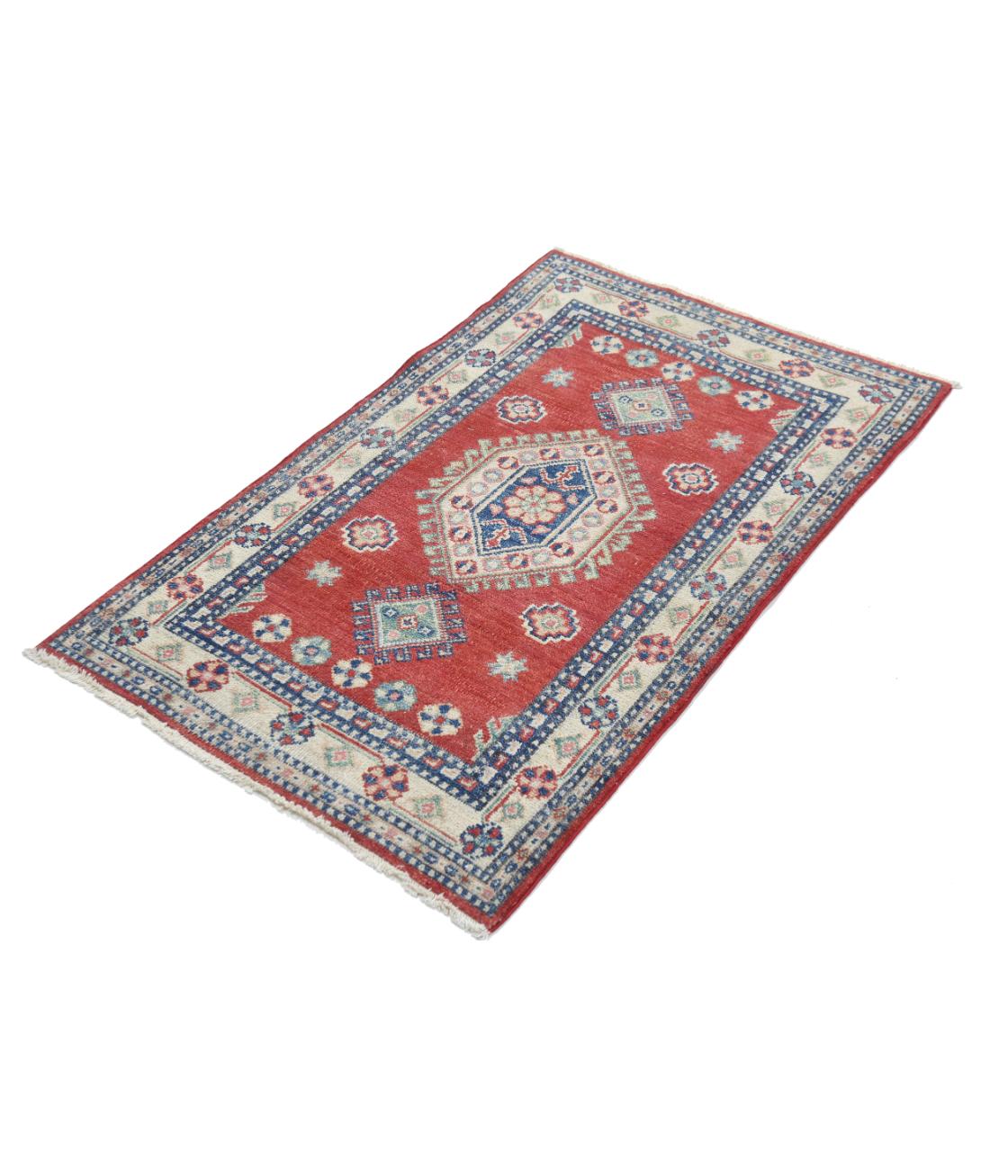 Kazak 2' 6" X 3' 11" Hand-Knotted Wool Rug 2' 6" X 3' 11" (76 X 119) / Red / Ivory