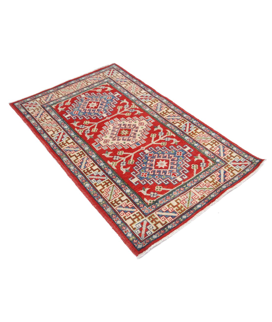 Kazak 3' 1" X 4' 10" Hand-Knotted Wool Rug 3' 1" X 4' 10" (94 X 147) / Red / Ivory