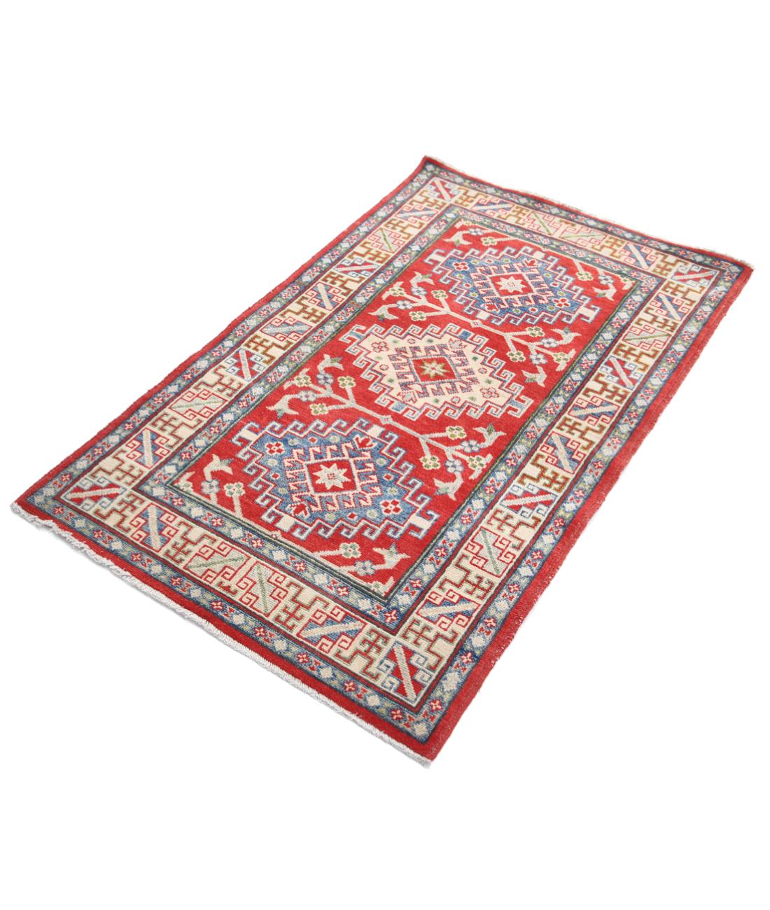 Kazak 3' 1" X 4' 10" Hand-Knotted Wool Rug 3' 1" X 4' 10" (94 X 147) / Red / Ivory