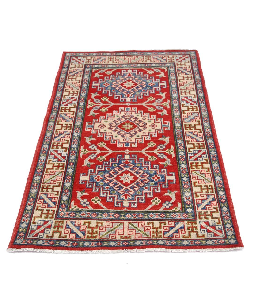 Kazak 3' 1" X 4' 10" Hand-Knotted Wool Rug 3' 1" X 4' 10" (94 X 147) / Red / Ivory