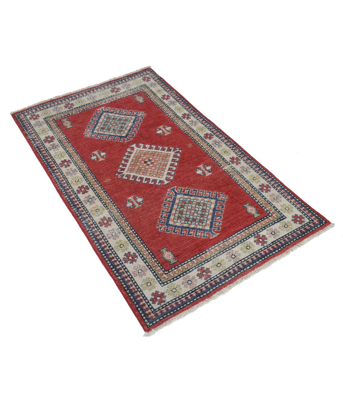 Kazak 2' 10" X 4' 7" Hand-Knotted Wool Rug 2' 10" X 4' 7" (86 X 140) / Red / Ivory