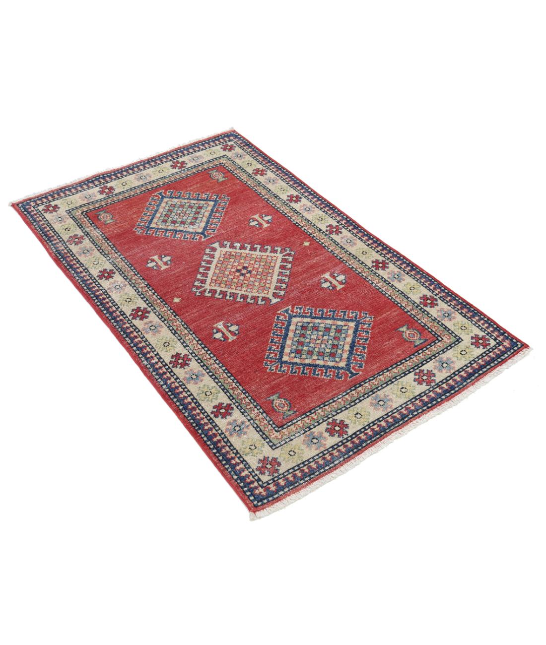 Kazak 2' 10" X 4' 7" Hand-Knotted Wool Rug 2' 10" X 4' 7" (86 X 140) / Red / Ivory