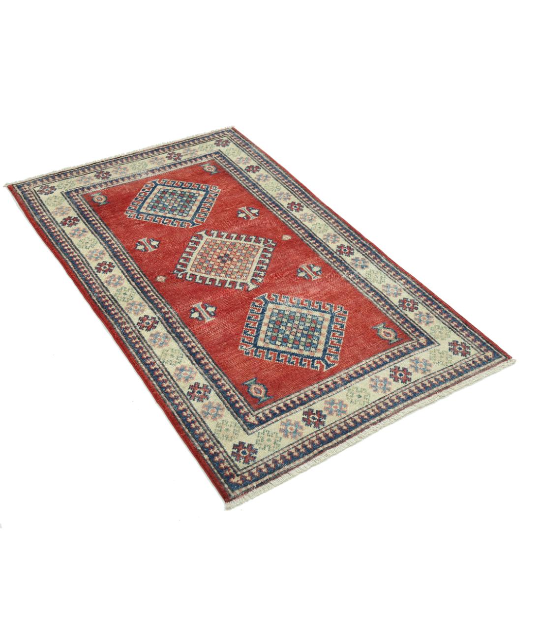 Kazak 2' 10" X 4' 10" Hand-Knotted Wool Rug 2' 10" X 4' 10" (86 X 147) / Red / Ivory