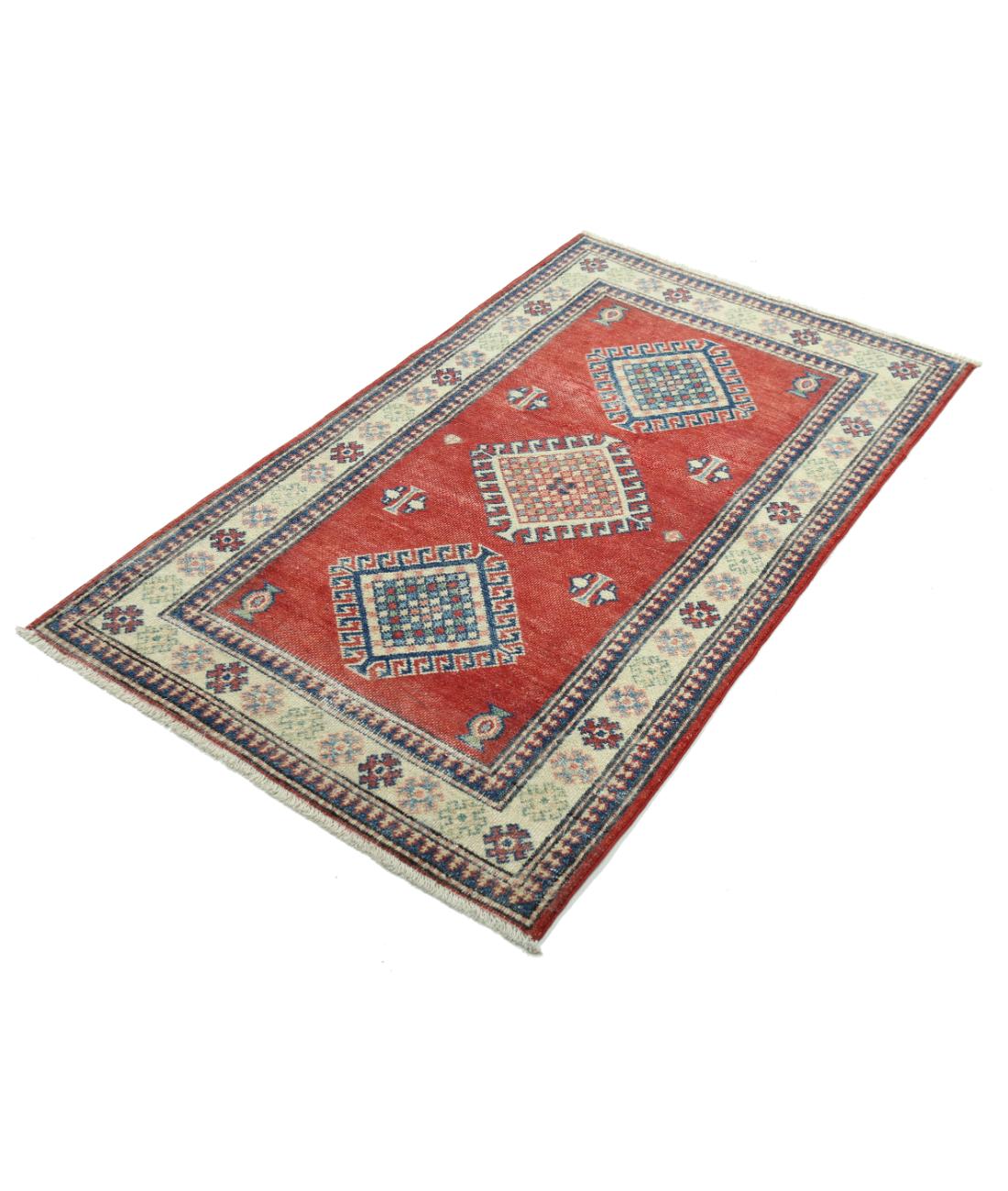 Kazak 2' 10" X 4' 10" Hand-Knotted Wool Rug 2' 10" X 4' 10" (86 X 147) / Red / Ivory