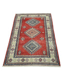 Kazak 2' 10" X 4' 10" Hand-Knotted Wool Rug 2' 10" X 4' 10" (86 X 147) / Red / Ivory