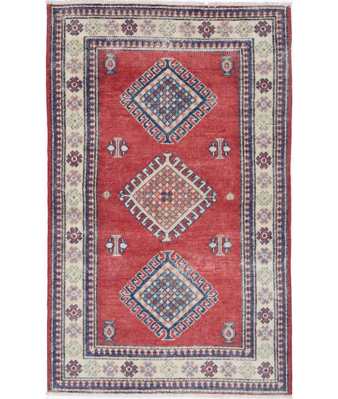 Kazak 2' 10" X 4' 10" Hand-Knotted Wool Rug 2' 10" X 4' 10" (86 X 147) / Red / Ivory