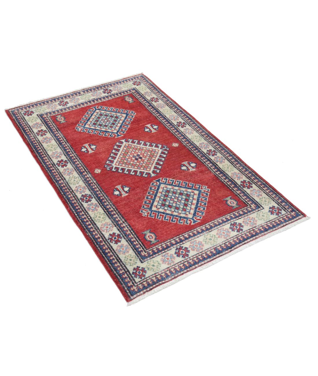 Kazak 2' 10" X 4' 8" Hand-Knotted Wool Rug 2' 10" X 4' 8" (86 X 142) / Red / Ivory