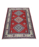 Kazak 2' 10" X 4' 8" Hand-Knotted Wool Rug 2' 10" X 4' 8" (86 X 142) / Red / Ivory