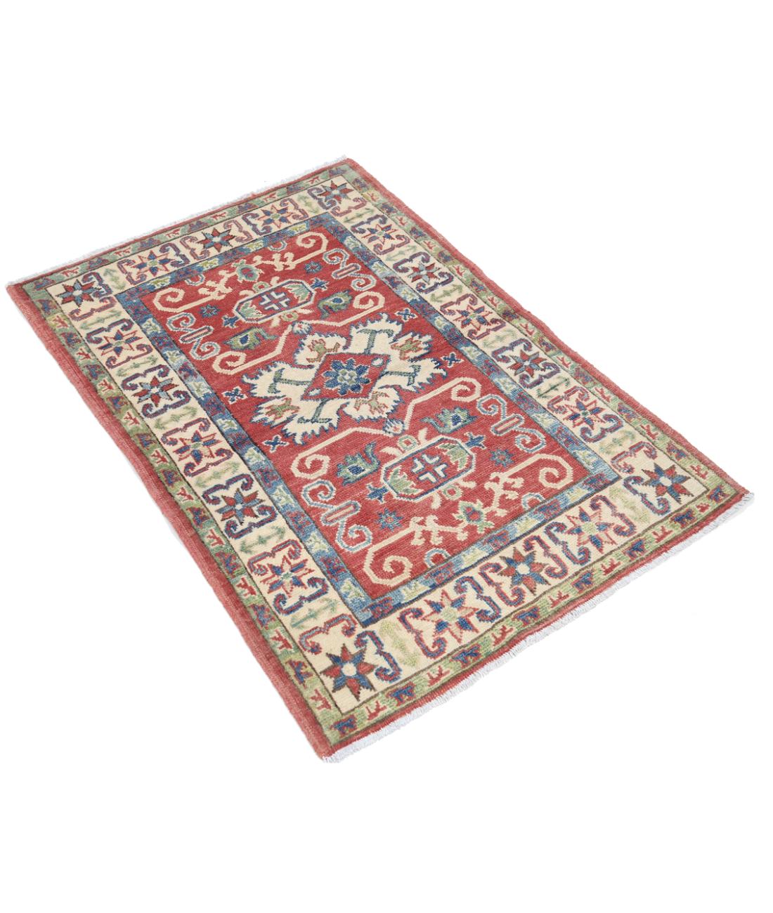 Kazak 2' 8" X 4' 0" Hand-Knotted Wool Rug 2' 8" X 4' 0" (81 X 122) / Red / Ivory