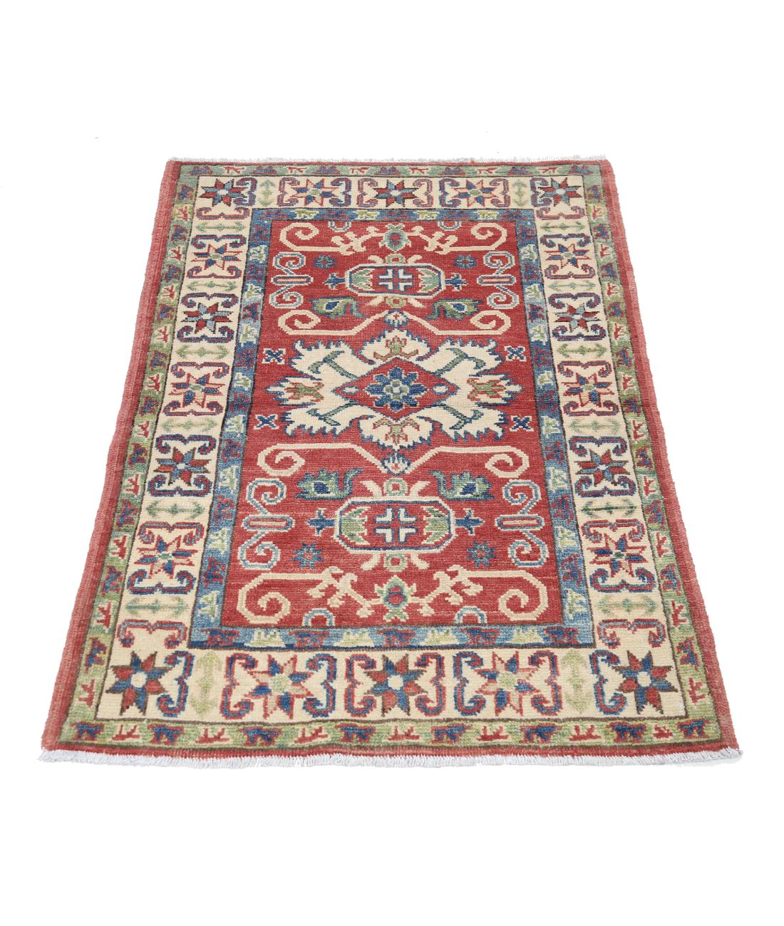 Kazak 2' 8" X 4' 0" Hand-Knotted Wool Rug 2' 8" X 4' 0" (81 X 122) / Red / Ivory