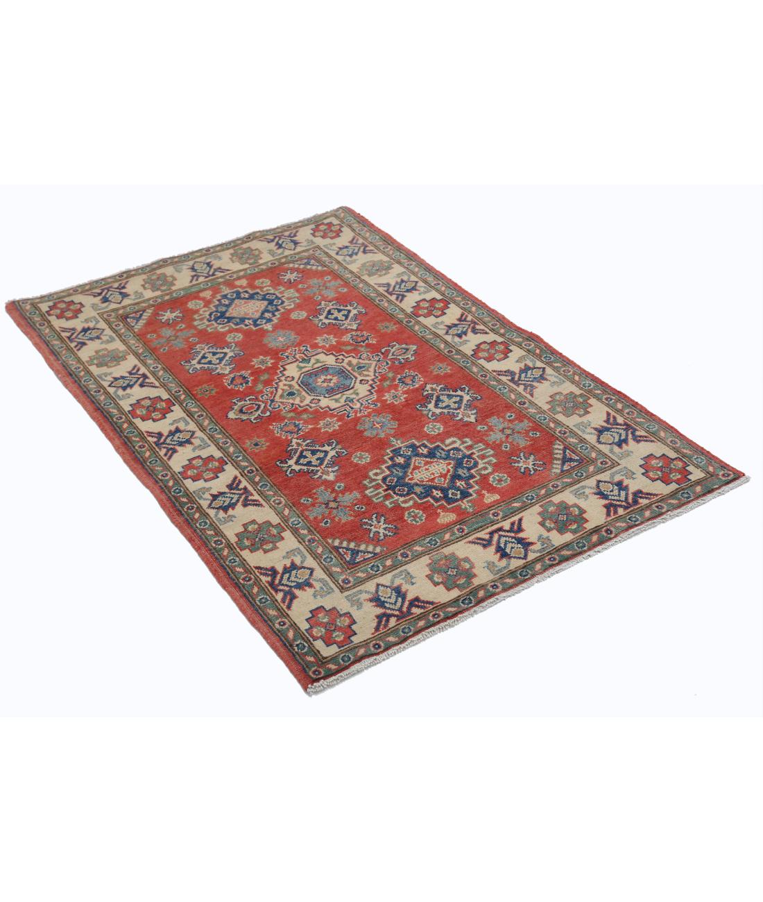 Kazak 3' 0" X 4' 10" Hand-Knotted Wool Rug 3' 0" X 4' 10" (91 X 147) / Red / Ivory