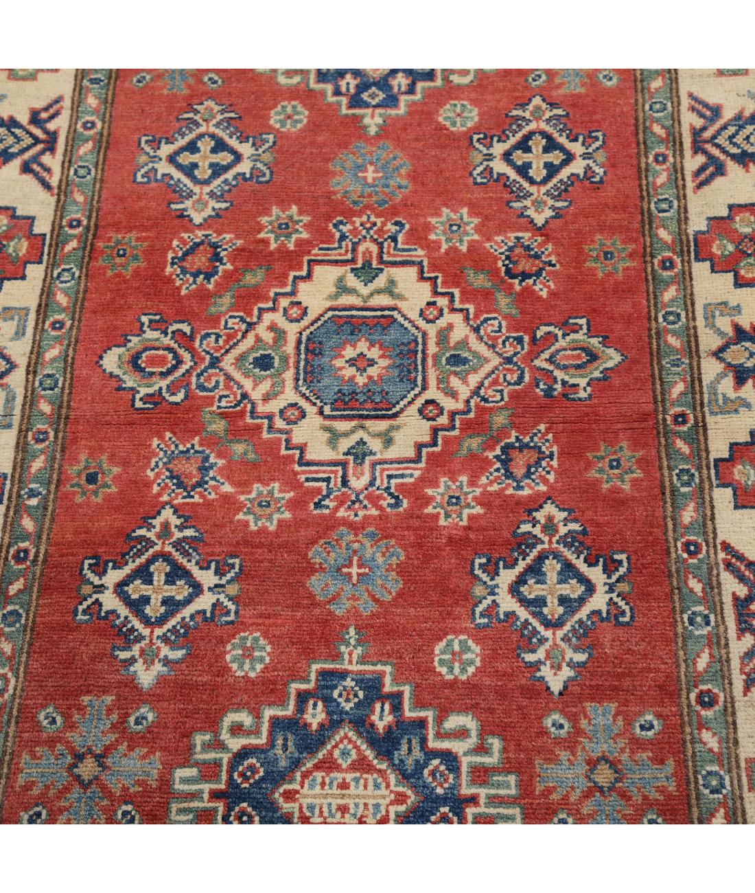 Kazak 3' 0" X 4' 10" Hand-Knotted Wool Rug 3' 0" X 4' 10" (91 X 147) / Red / Ivory