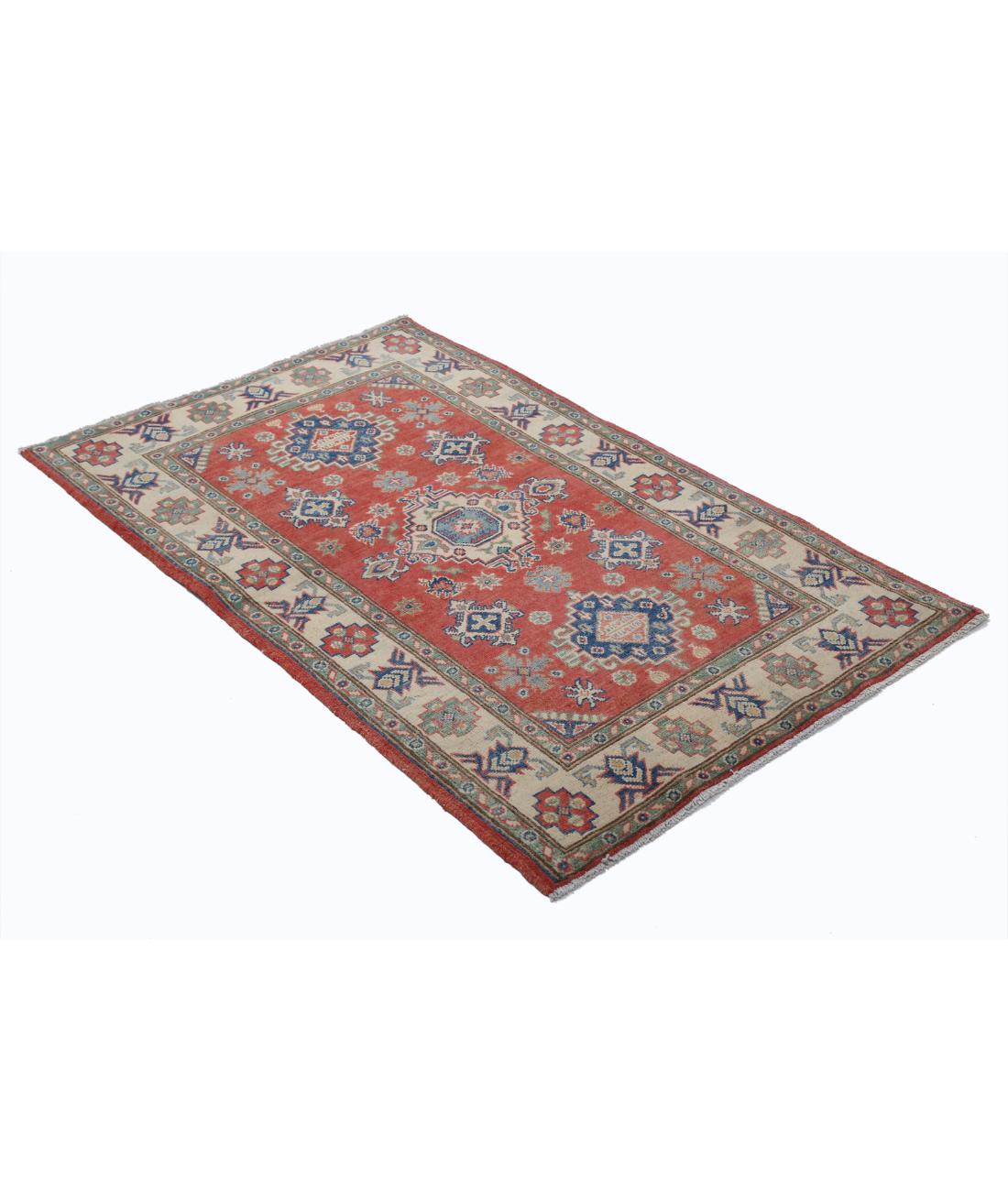 Kazak 3' 0" X 4' 10" Hand-Knotted Wool Rug 3' 0" X 4' 10" (91 X 147) / Red / Ivory