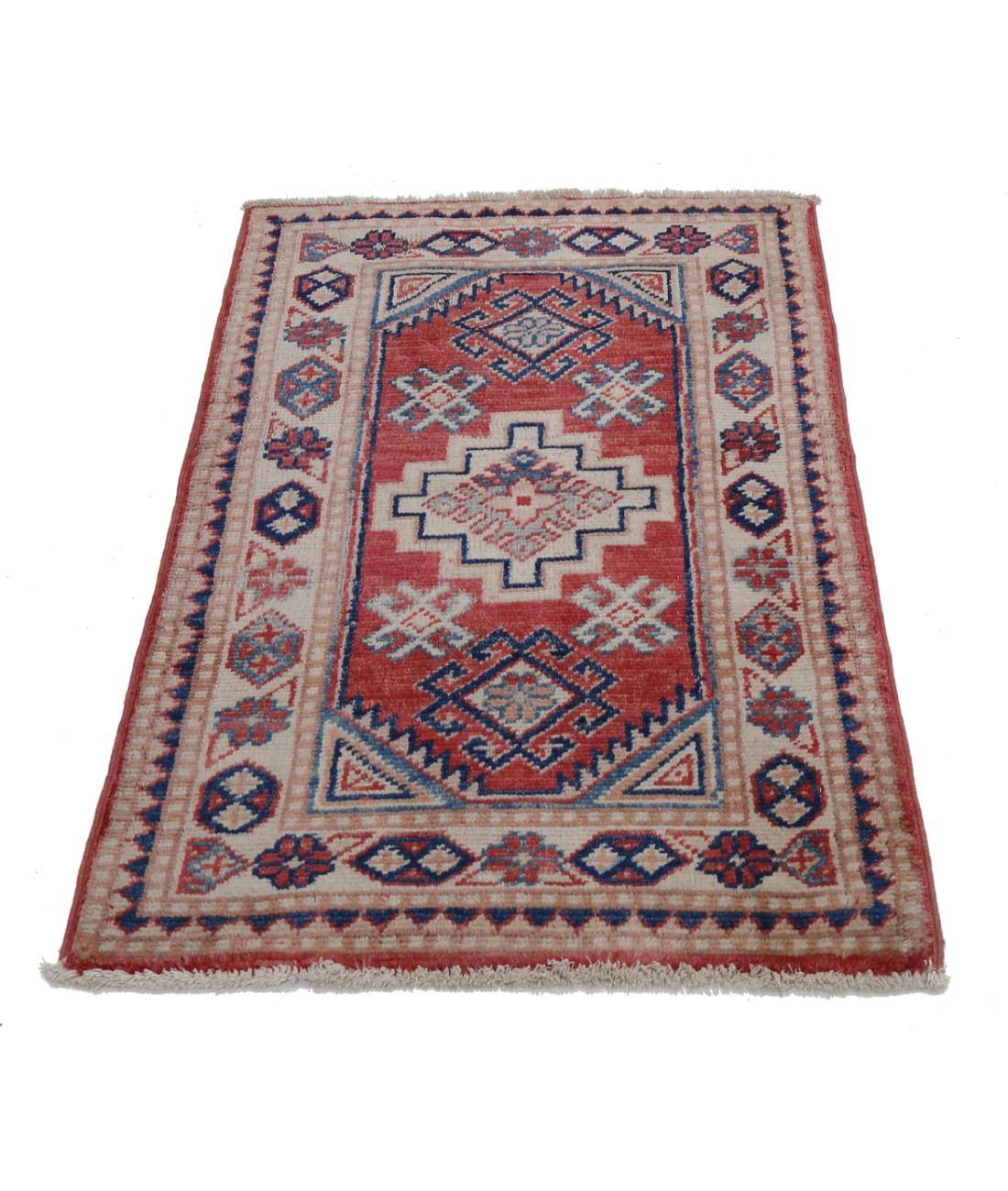 Kazak 1' 10" X 2' 9" Hand-Knotted Wool Rug 1' 10" X 2' 9" (56 X 84) / Red / Ivory