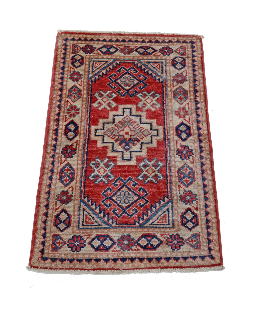 Kazak 1' 10" X 2' 9" Hand-Knotted Wool Rug 1' 10" X 2' 9" (56 X 84) / Red / Ivory