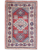 Kazak 1' 10" X 2' 9" Hand-Knotted Wool Rug 1' 10" X 2' 9" (56 X 84) / Red / Ivory