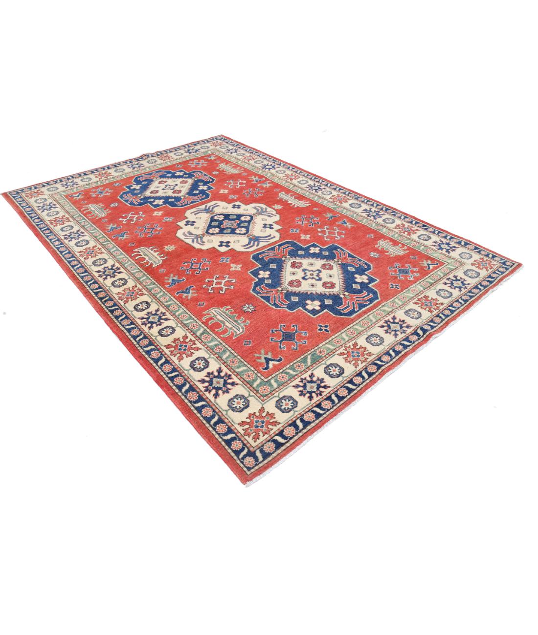 Kazak 6' 7" X 9' 4" Hand-Knotted Wool Rug 6' 7" X 9' 4" (201 X 284) / Red / Ivory