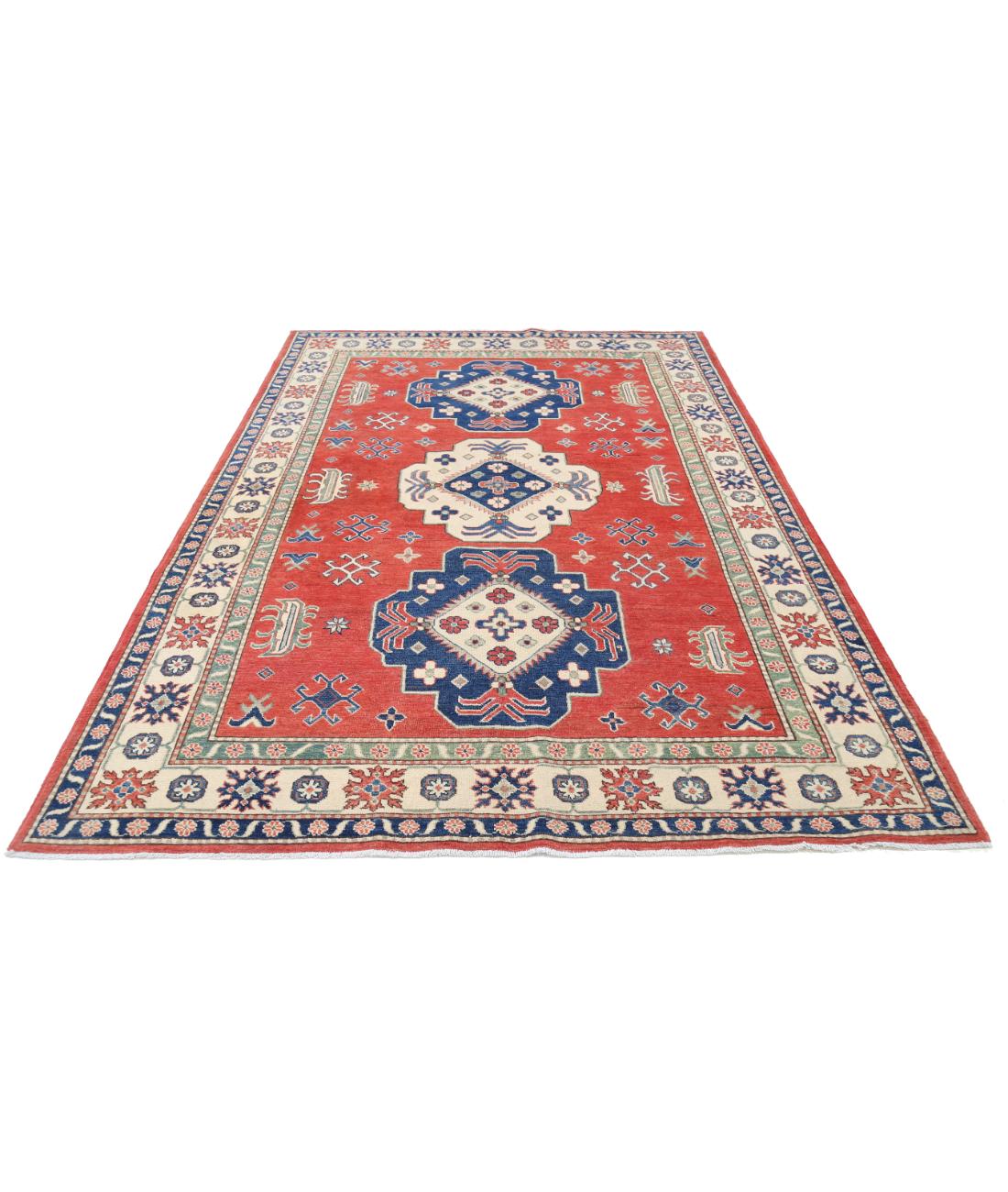 Kazak 6' 7" X 9' 4" Hand-Knotted Wool Rug 6' 7" X 9' 4" (201 X 284) / Red / Ivory