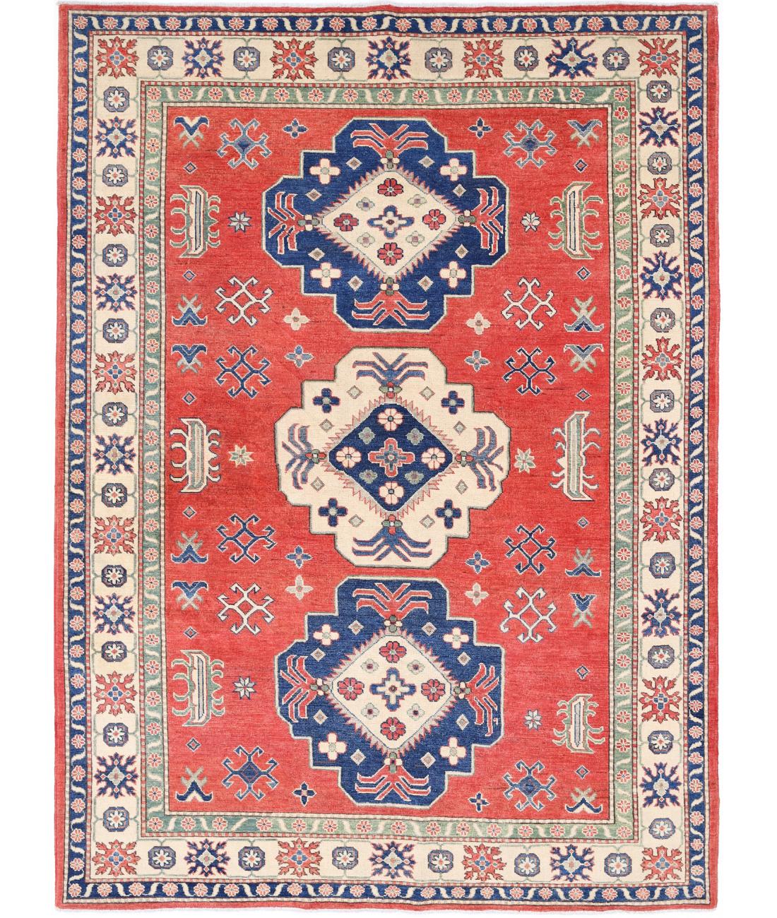 Kazak 6' 7" X 9' 4" Hand-Knotted Wool Rug 6' 7" X 9' 4" (201 X 284) / Red / Ivory