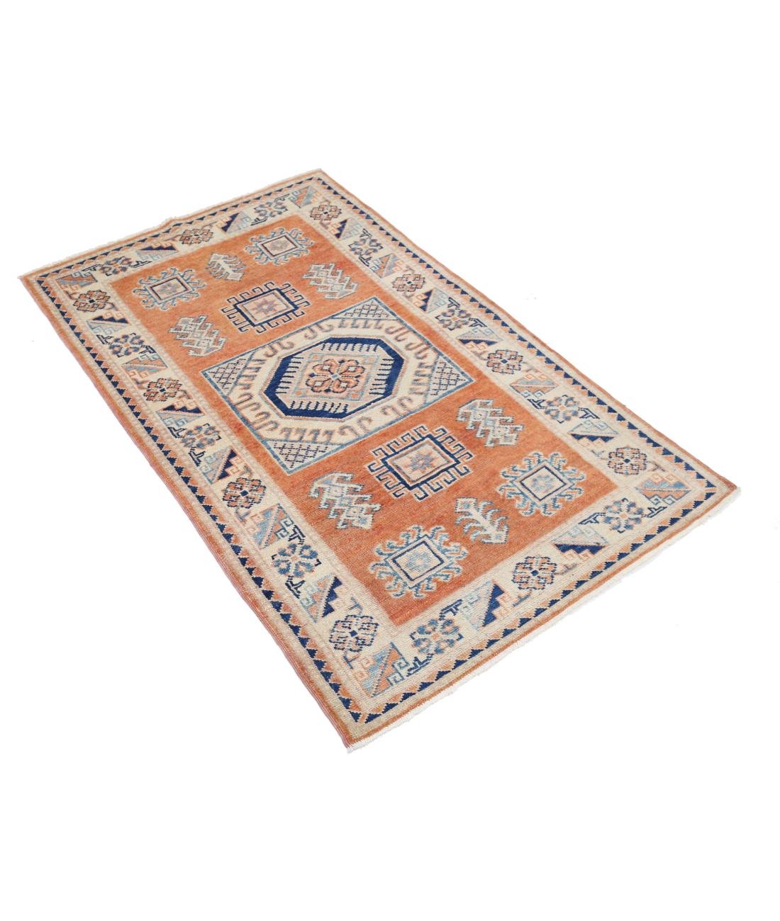 Kazak 3' 0" X 4' 11" Hand-Knotted Wool Rug 3' 0" X 4' 11" (91 X 150) / Orange / Ivory