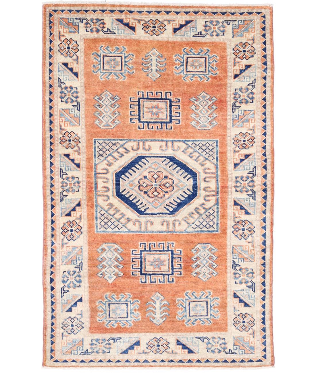 Kazak 3' 0" X 4' 11" Hand-Knotted Wool Rug 3' 0" X 4' 11" (91 X 150) / Orange / Ivory