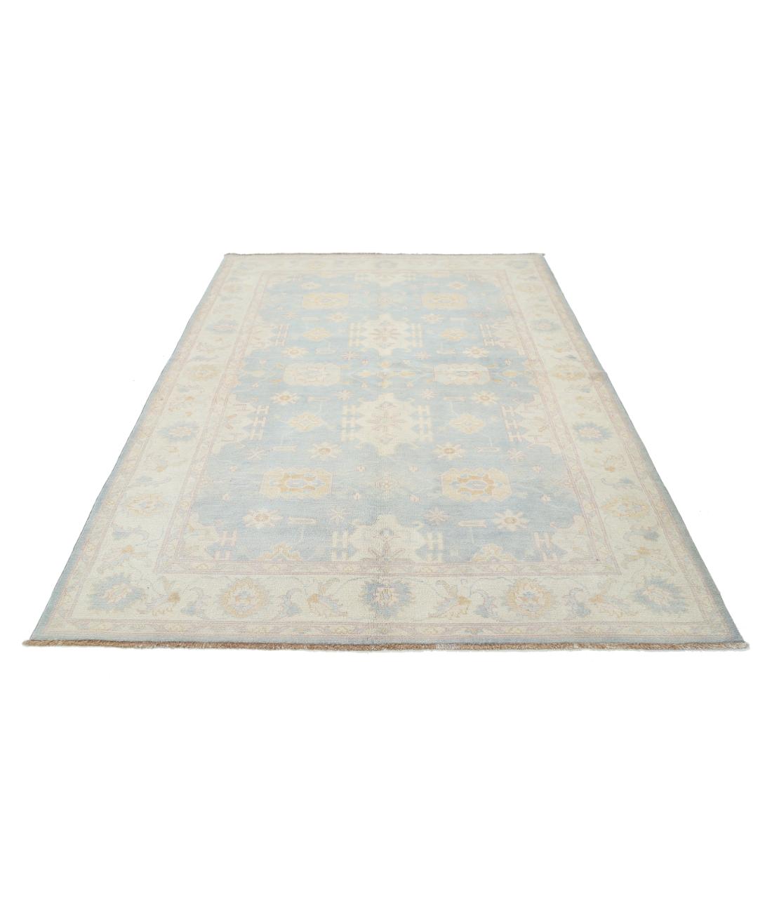 Kazak 6' 0" X 8' 9" Hand-Knotted Wool Rug 6' 0" X 8' 9" (183 X 267) / Blue / Ivory