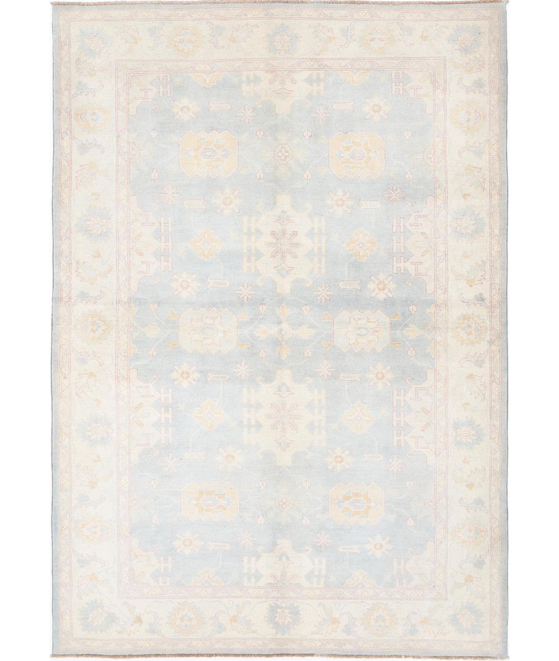 Kazak 6' 0" X 8' 9" Hand-Knotted Wool Rug 6' 0" X 8' 9" (183 X 267) / Blue / Ivory