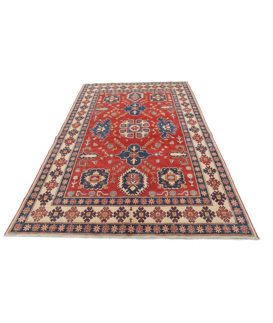 Kazak 5' 6" X 8' 10" Hand-Knotted Wool Rug 5' 6" X 8' 10" (168 X 269) / Red / Ivory