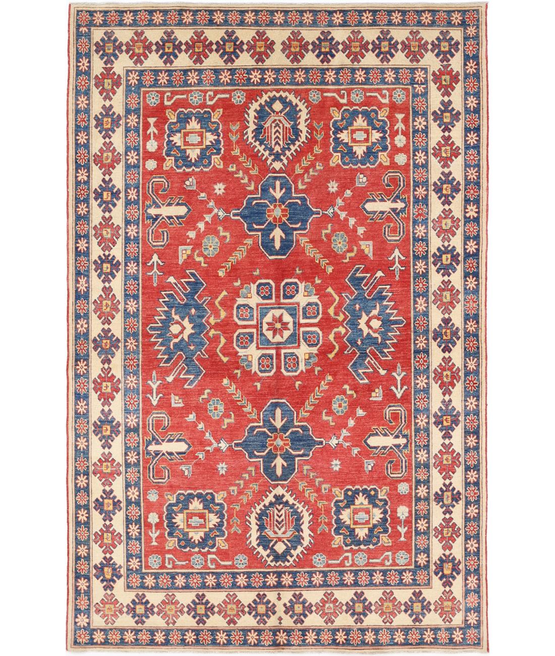 Kazak 5' 6" X 8' 10" Hand-Knotted Wool Rug 5' 6" X 8' 10" (168 X 269) / Red / Ivory