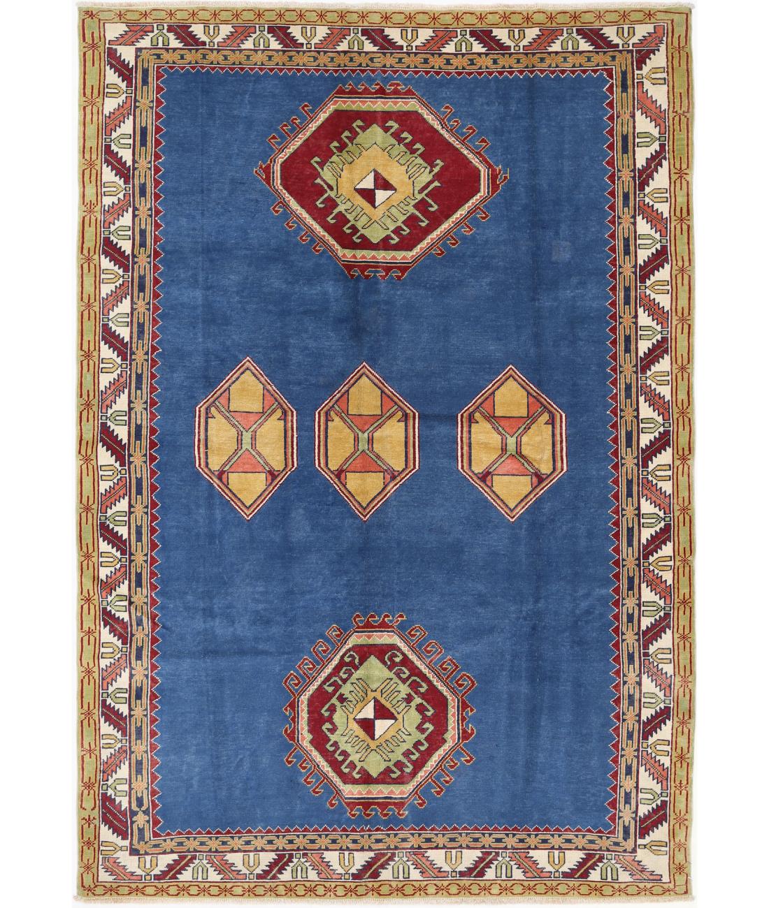 Kazak 7' 4" X 10' 10" Hand-Knotted Wool Rug 7' 4" X 10' 10" (224 X 330) / Blue / Ivory