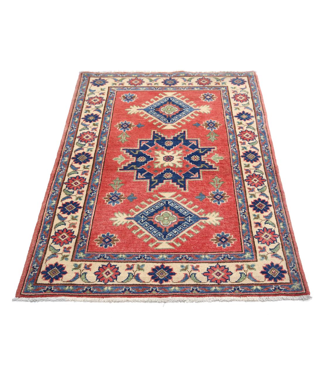 Kazak 3' 3" X 4' 8" Hand-Knotted Wool Rug 3' 3" X 4' 8" (99 X 142) / Red / Ivory