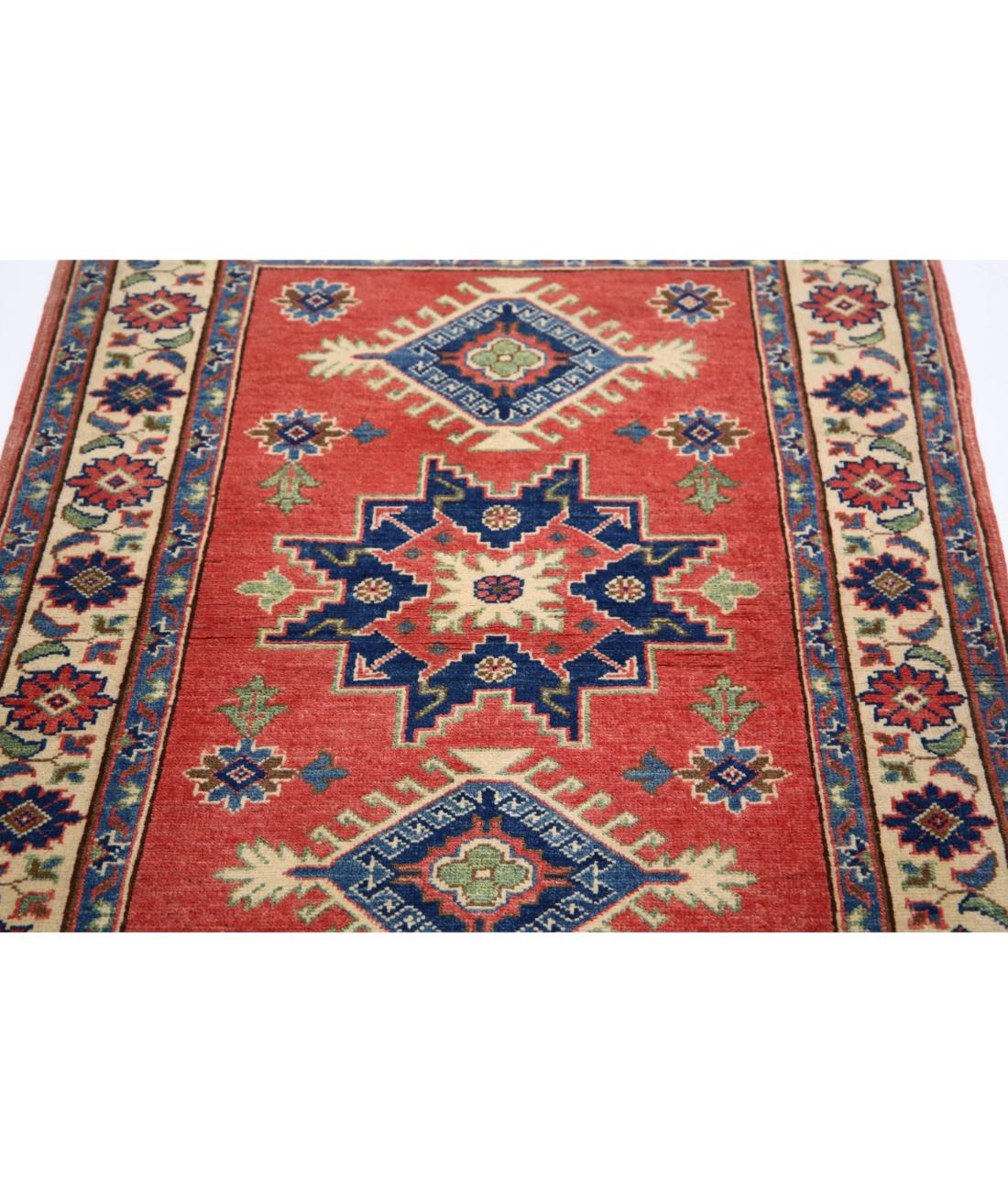 Kazak 3' 3" X 4' 8" Hand-Knotted Wool Rug 3' 3" X 4' 8" (99 X 142) / Red / Ivory