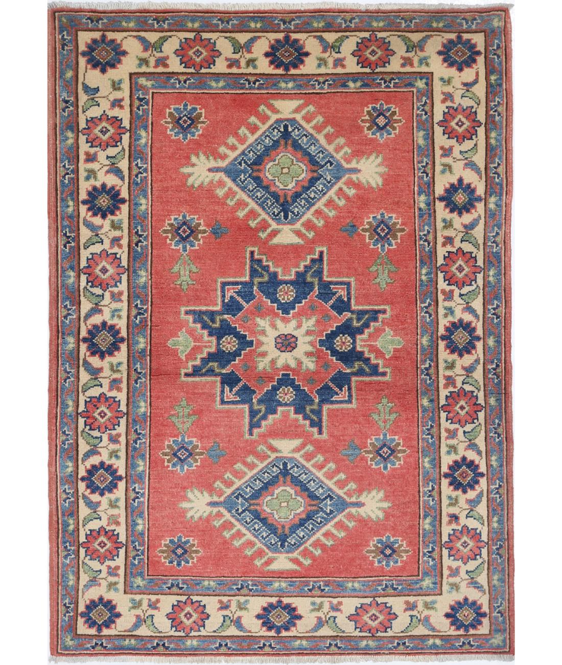 Kazak 3' 3" X 4' 8" Hand-Knotted Wool Rug 3' 3" X 4' 8" (99 X 142) / Red / Ivory