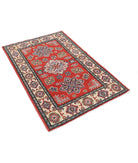 Kazak 3' 2" X 4' 9" Hand-Knotted Wool Rug 3' 2" X 4' 9" (97 X 145) / Red / Ivory