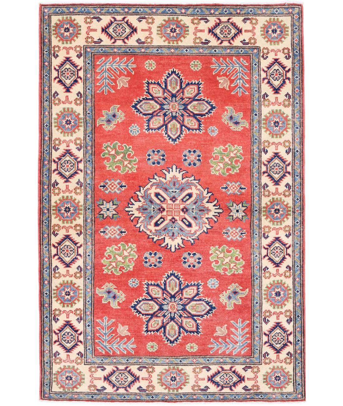 Kazak 3' 1" X 4' 10" Hand-Knotted Wool Rug 3' 1" X 4' 10" (94 X 147) / Red / Ivory