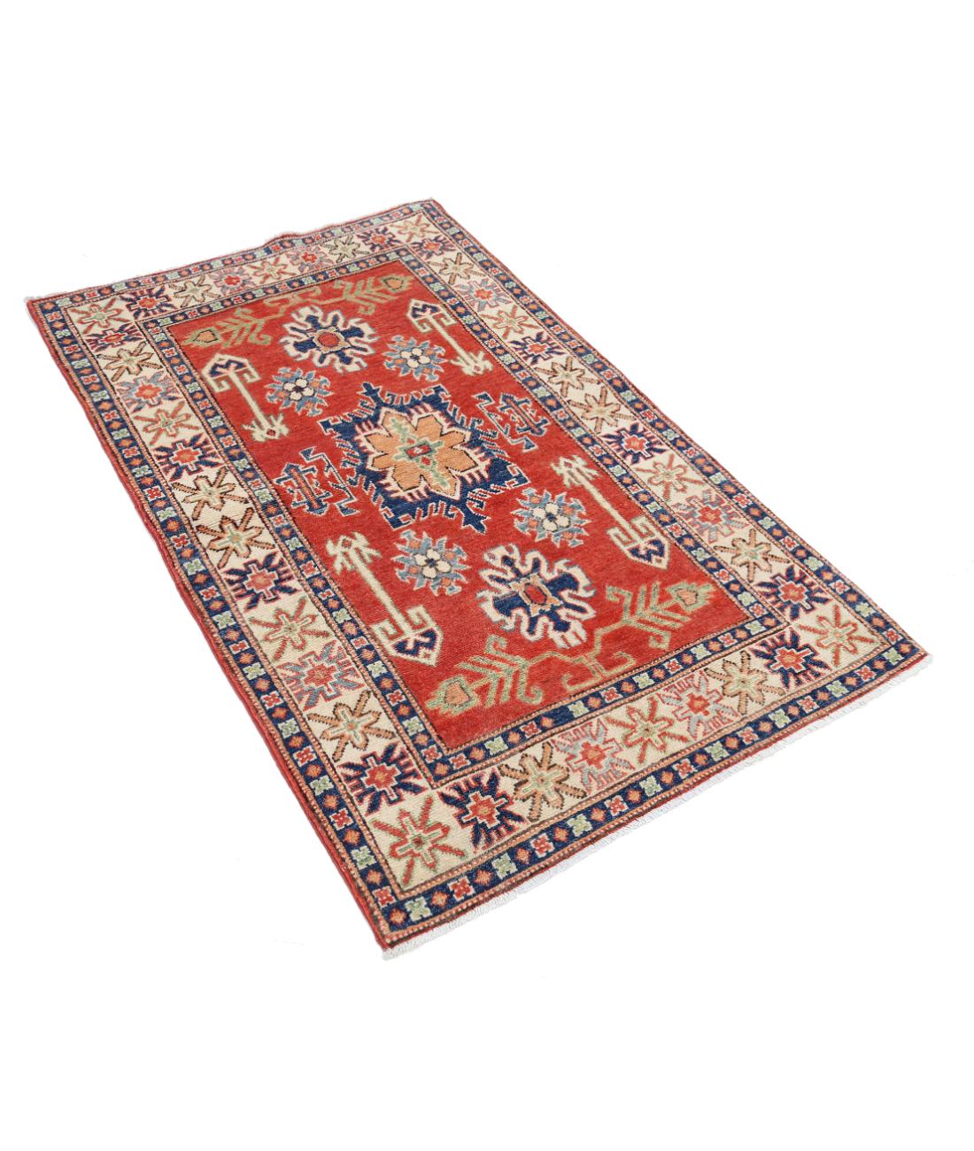 Kazak 3' 1" X 5' 1" Hand-Knotted Wool Rug 3' 1" X 5' 1" (94 X 155) / Red / Ivory