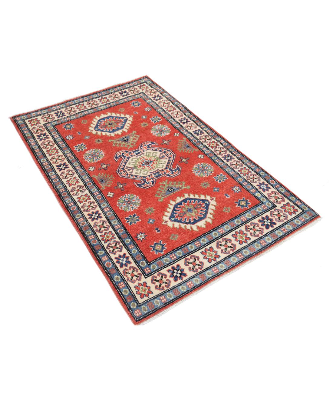 Kazak 3' 3" X 4' 10" Hand-Knotted Wool Rug 3' 3" X 4' 10" (99 X 147) / Red / Ivory