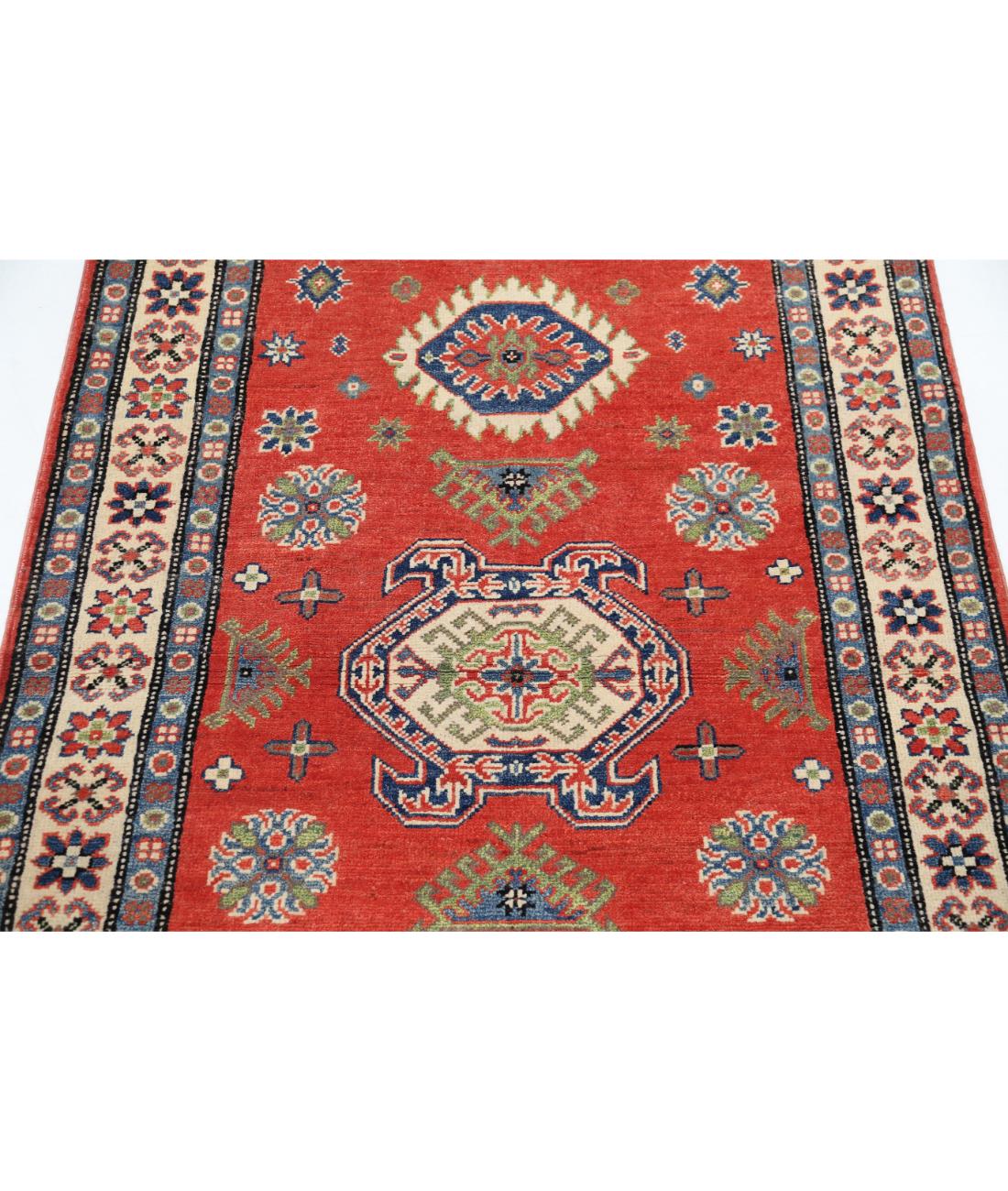 Kazak 3' 3" X 4' 10" Hand-Knotted Wool Rug 3' 3" X 4' 10" (99 X 147) / Red / Ivory