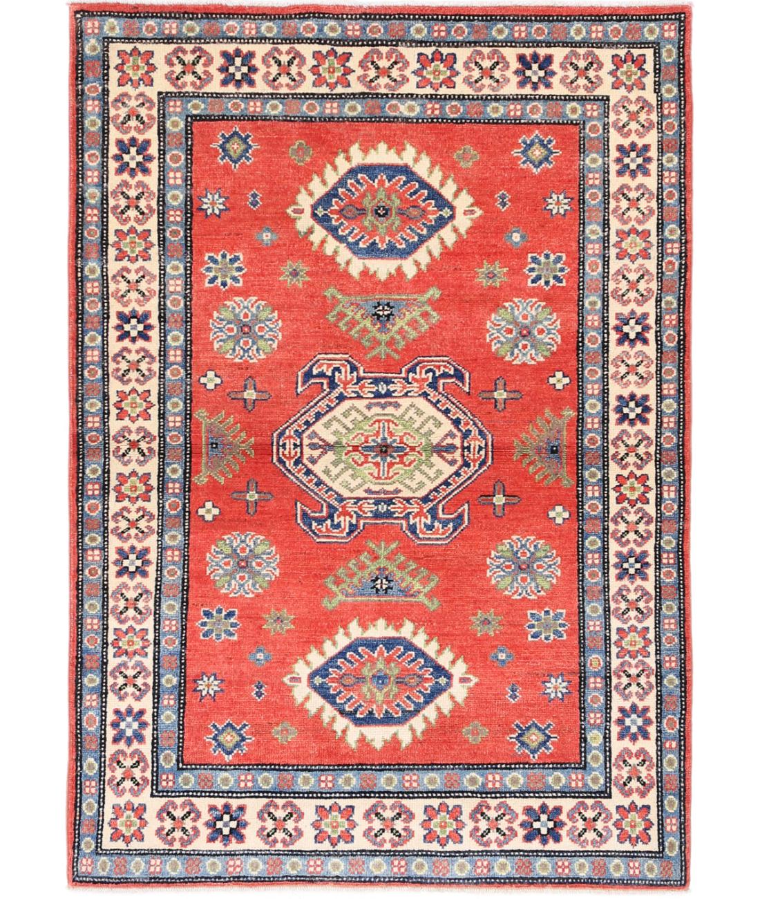 Kazak 3' 3" X 4' 10" Hand-Knotted Wool Rug 3' 3" X 4' 10" (99 X 147) / Red / Ivory