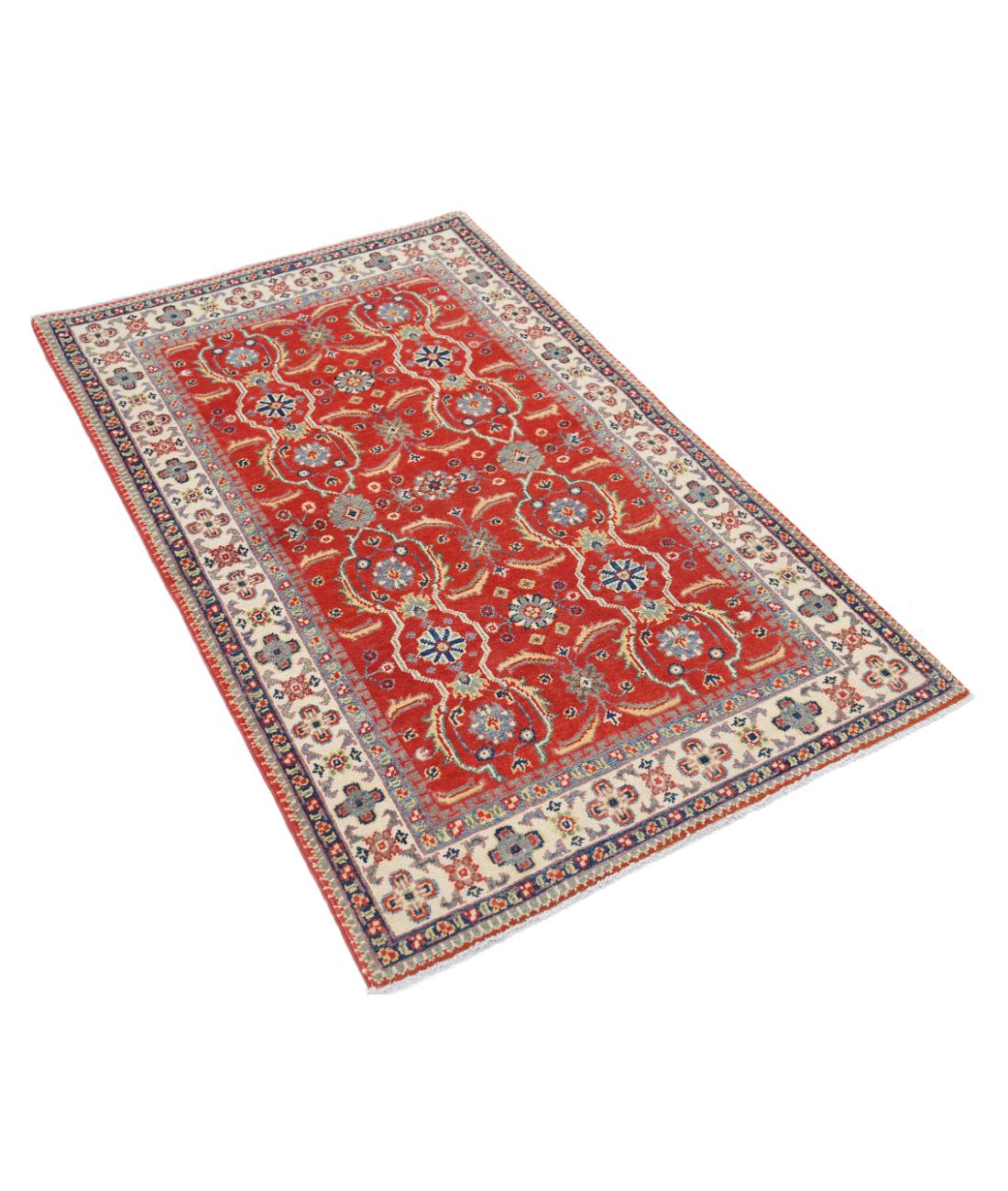 Kazak 3' 1" X 4' 9" Hand-Knotted Wool Rug 3' 1" X 4' 9" (94 X 145) / Red / Ivory