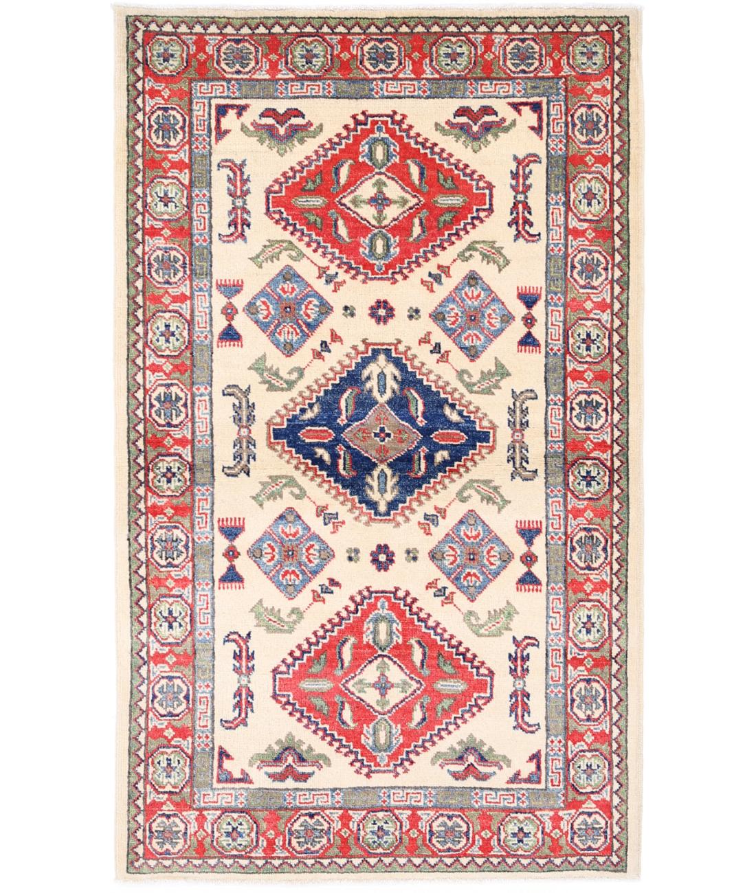 Kazak 3' 1" X 5' 2" Hand-Knotted Wool Rug 3' 1" X 5' 2" (94 X 157) / Ivory / Red