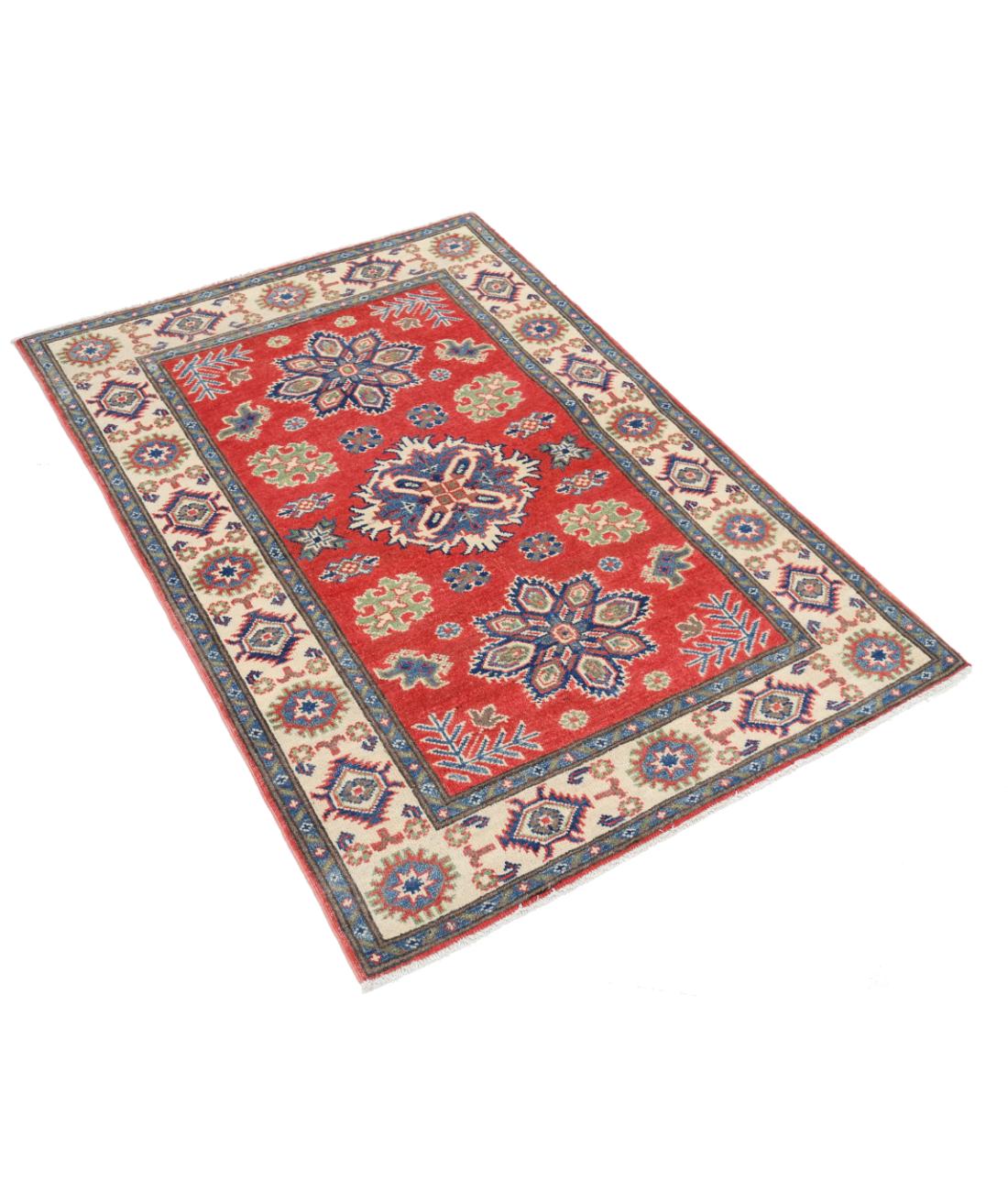 Kazak 3' 3" X 4' 7" Hand-Knotted Wool Rug 3' 3" X 4' 7" (99 X 140) / Red / Ivory