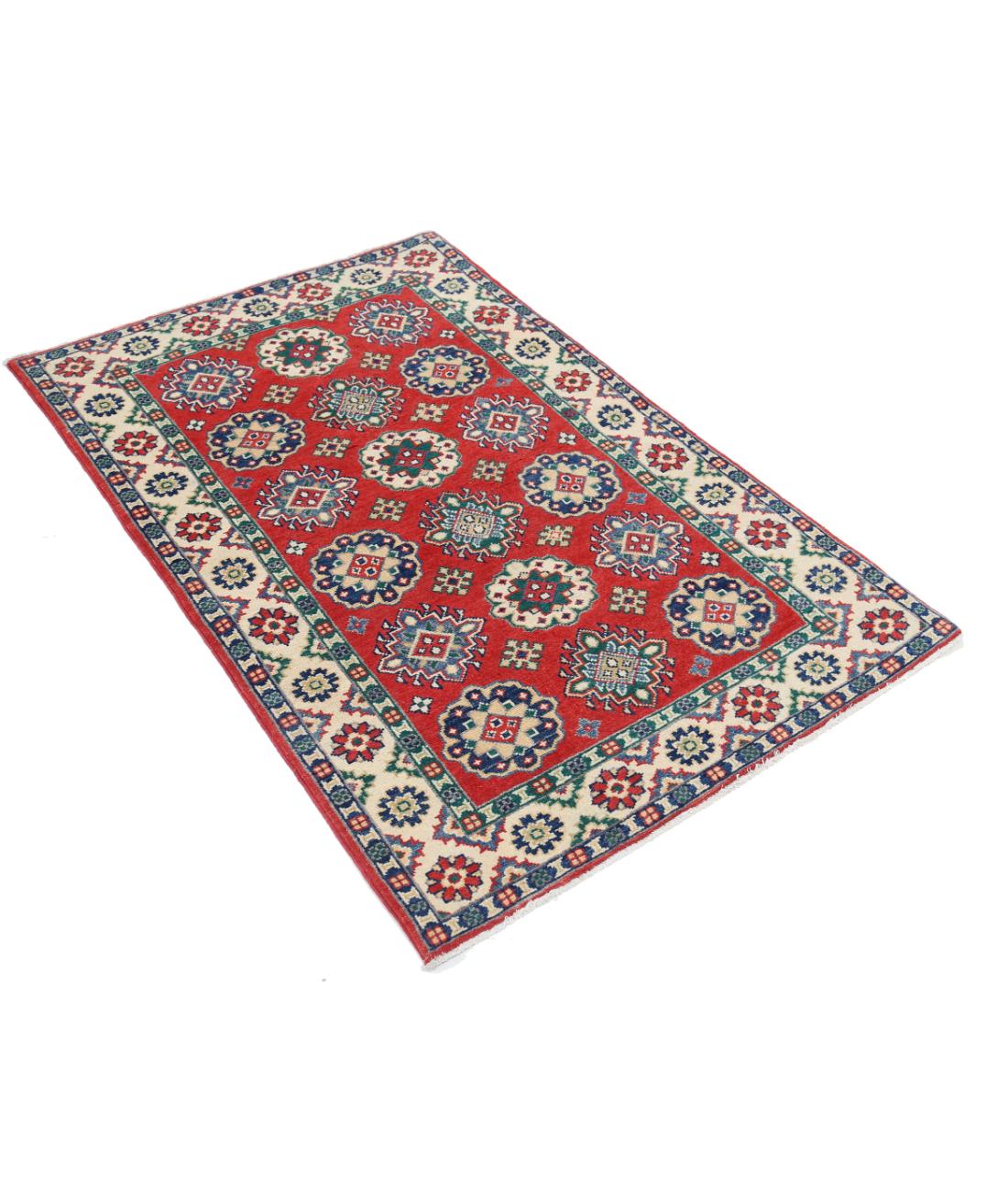 Kazak 3' 3" X 4' 11" Hand-Knotted Wool Rug 3' 3" X 4' 11" (99 X 150) / Red / Ivory