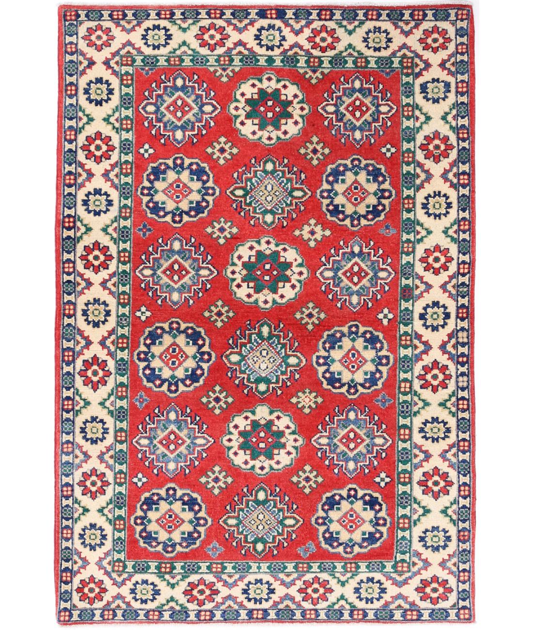 Kazak 3' 3" X 4' 11" Hand-Knotted Wool Rug 3' 3" X 4' 11" (99 X 150) / Red / Ivory