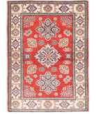 Kazak 3' 3" X 4' 9" Hand-Knotted Wool Rug 3' 3" X 4' 9" (99 X 145) / Red / Ivory