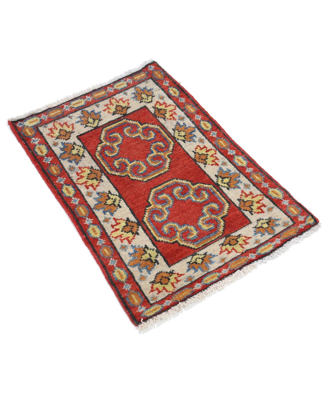 Kazak 1' 7" X 2' 3" Hand-Knotted Wool Rug 1' 7" X 2' 3" (48 X 69) / Red / Ivory