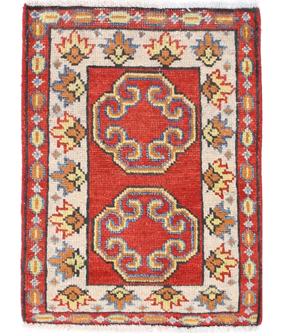 Kazak 1' 7" X 2' 3" Hand-Knotted Wool Rug 1' 7" X 2' 3" (48 X 69) / Red / Ivory