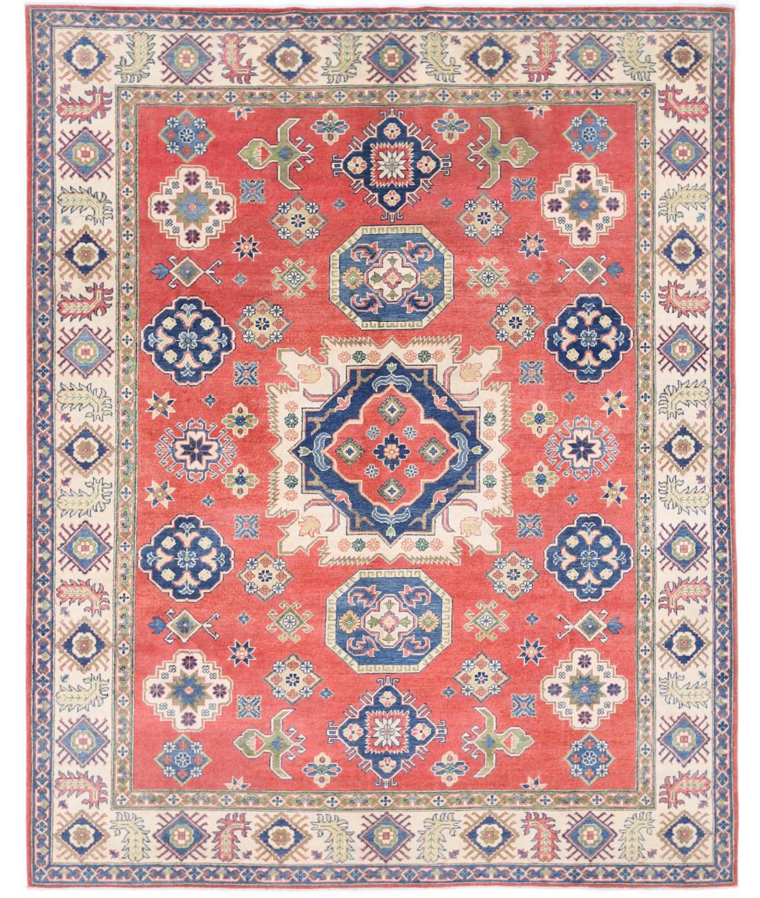 Kazak 8' 0" X 10' 1" Hand-Knotted Wool Rug 8' 0" X 10' 1" (244 X 307) / Red / Ivory