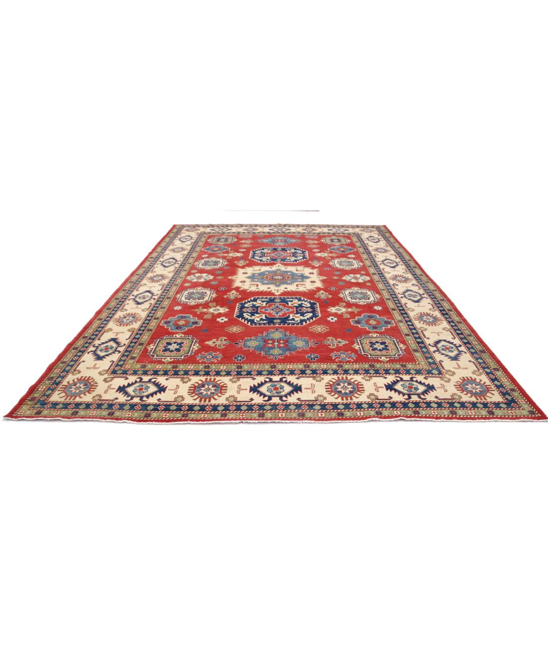 Kazak 9' 11" X 13' 7" Hand-Knotted Wool Rug 9' 11" X 13' 7" (302 X 414) / Red / Ivory